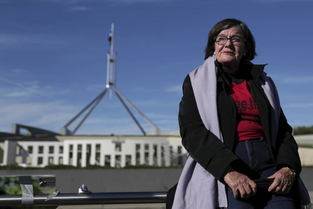 Seeking a change: Cathy McGowan outside Parliament House last month for a vigil that coincided with debate about the repeal of the medevac legislation she supported when an MP.