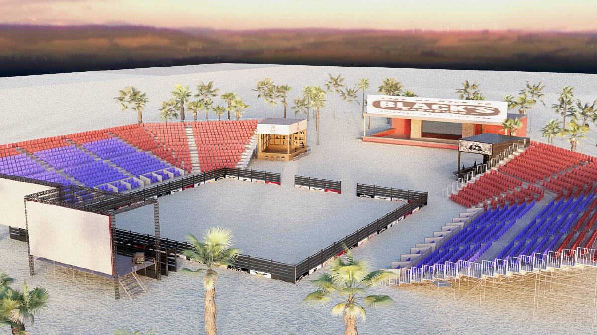 In the arena: An artist's image of how the temporary stadium to be built on Wodonga's Lincoln Causeway for the professional bull riding meet will appear. 
