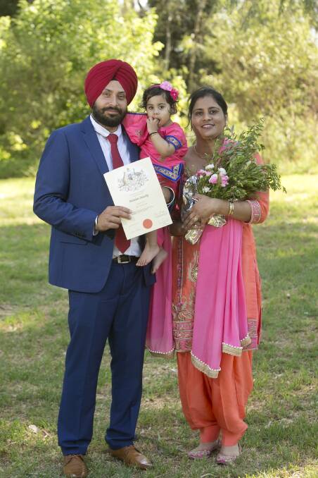 From India to Indi: New Australian Harsimrat Singh with daughter Iknoor and wife Iqbal Kaur after receiving citizenship. 