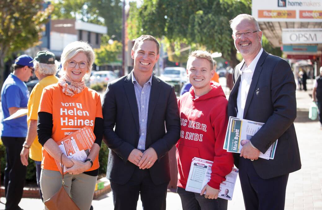 Flashback: Four of the 2019 election contenders Helen Haines (Independent), Steve Martin (Liberal), Eric Kerr (Labor) and Mark Byatt (Nationals).