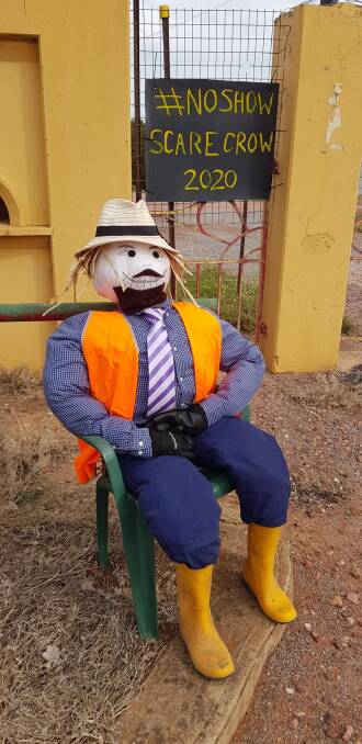 Alert: Leeton's No Show Scarecrow sits up to attention outside the town's showground. Picture: ASC NSW
