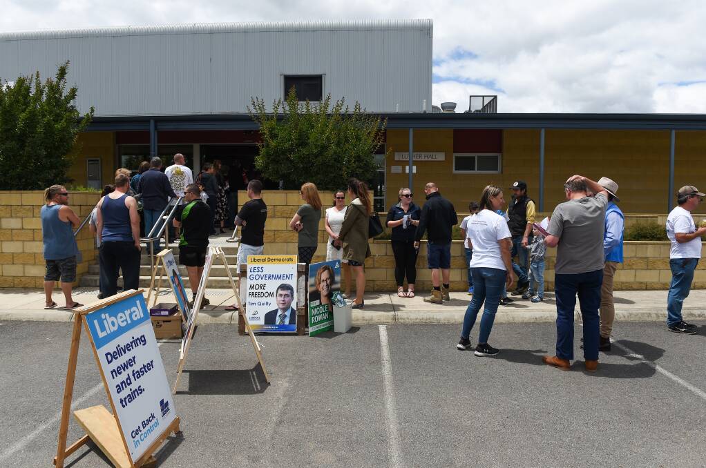 Pinch point: Victory Lutheran College in Wodonga experienced an early rush of voters on Victorian election day.