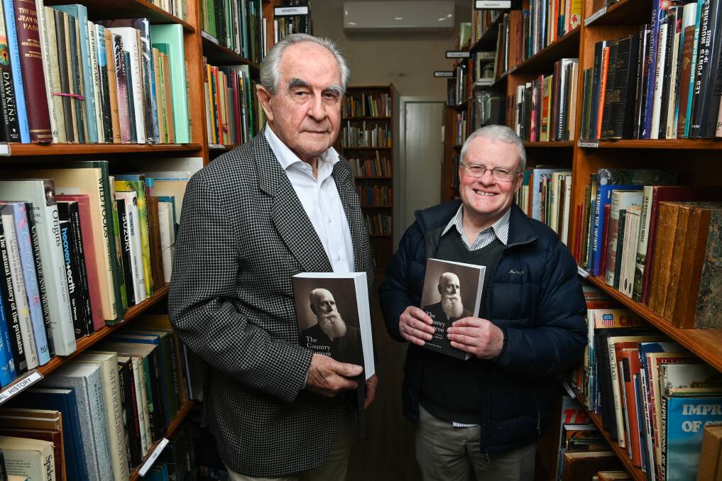 Years of work has come to fruition in the biography of Arthur Andrews which has been compiled by Charles Stitz and Gary Kent, who are pictured in the former's Albury shop Books on Dean. Picture by Mark Jesser