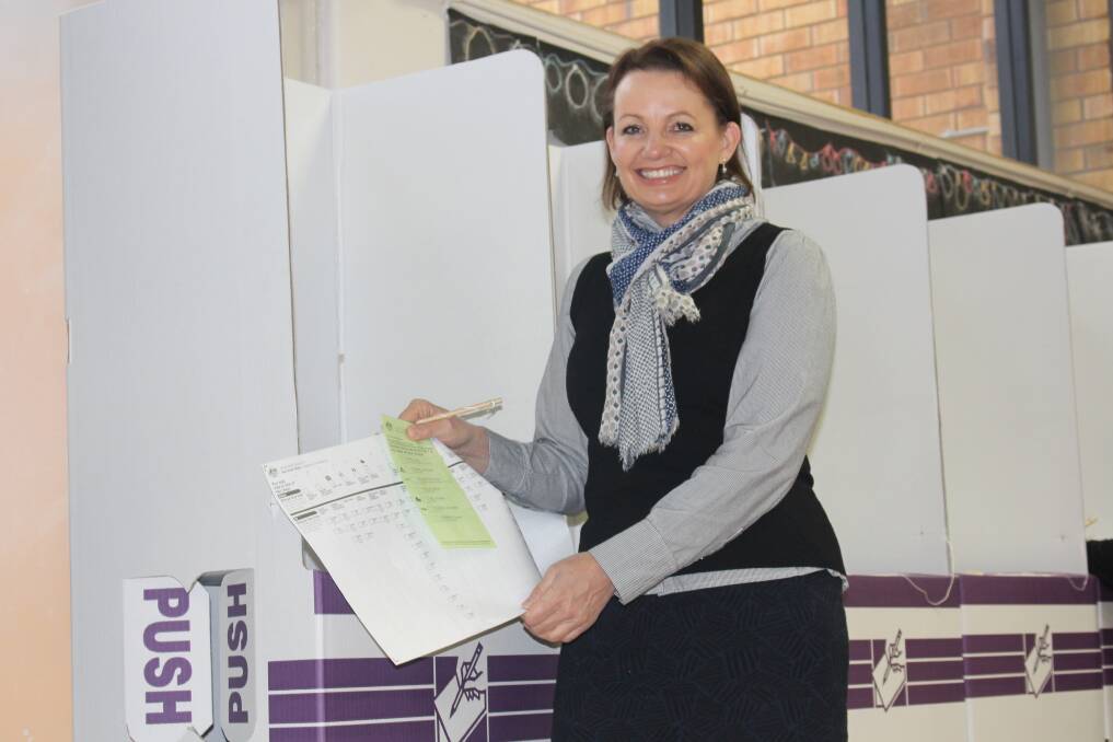 Flashback: Farrer MP Sussan Ley undertakes voting at the 2016 federal election. Her preselection for 2022 has been the subject of Liberal Party wrangling.