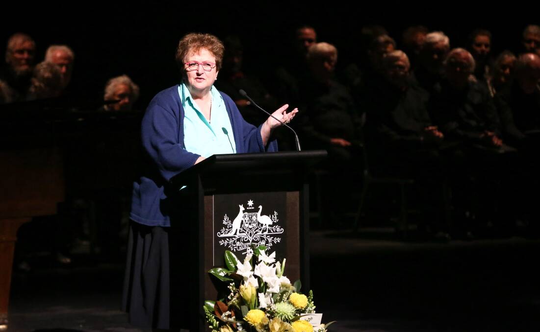 Making a point: Amanda Vanstone, who was ambassador to Italy while Mr Fischer had the same role to the Vatican, speaks at the state funeral.