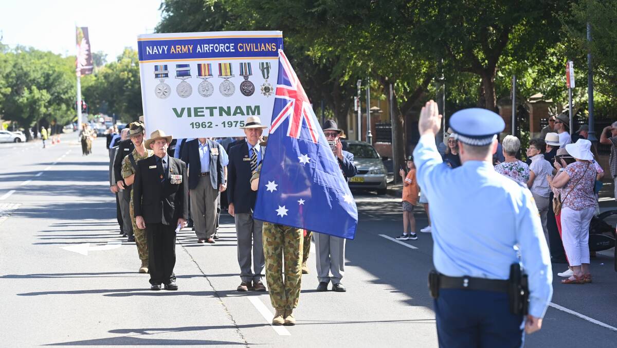 The new banner in use during commemorations held in Albury last month to mark the withdrawal of troops from Vietnam in 1973 and the 50th anniversary of a proclamation by the governor-general. Picture by Mark Jesser