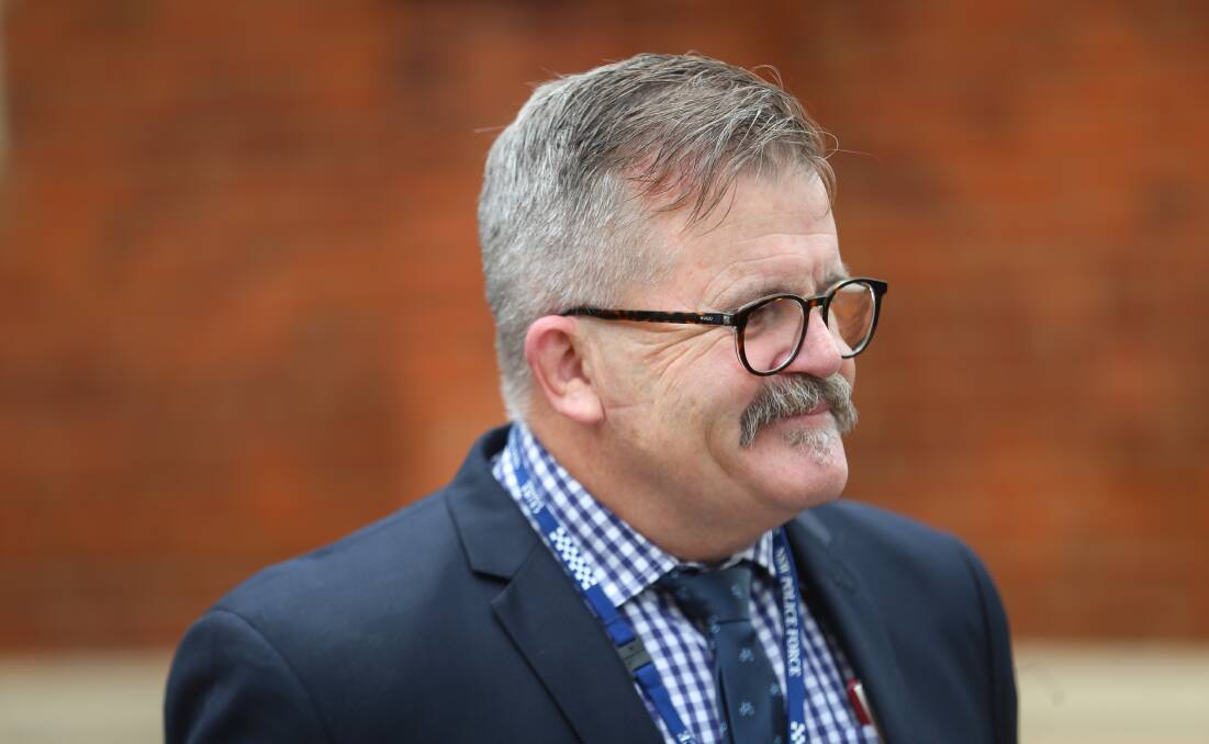 Making his appeal: Detective Chief Inspector Mick Stoltenberg speaks to the media outside Albury police station about the disappearance of farmer Ian Gray. Picture: JAMES WILTSHIRE