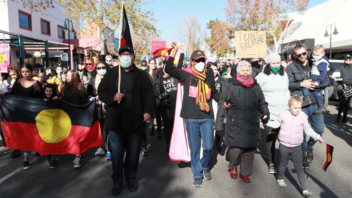 Contentious: Protesters march in Wagga earlier this month as part of a Black Lives Matter rally. Such events have been condemned by some due to coronavirus concerns. Picture: DAILY ADVERTISER
