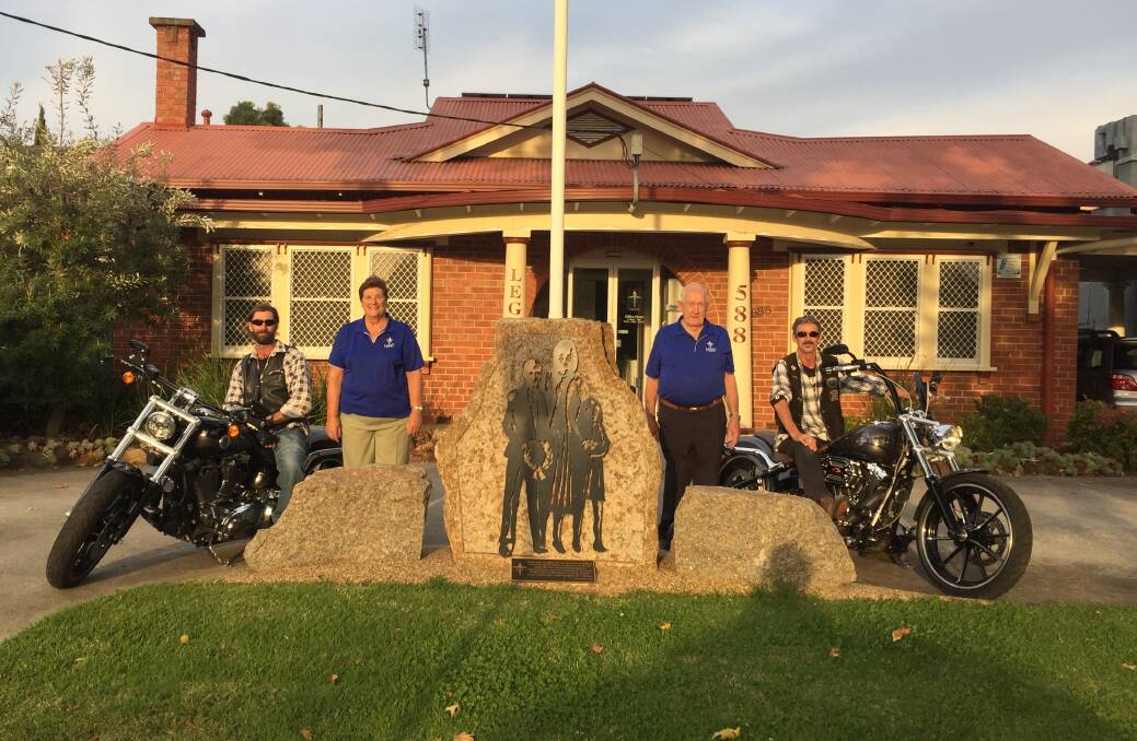 Ready to ride: Biker Dave Farrell, legatee Kay Polsen, Legacy branch president Fred Baum and motorcyclist Darren Ellis promote the run at Albury's Legacy House.