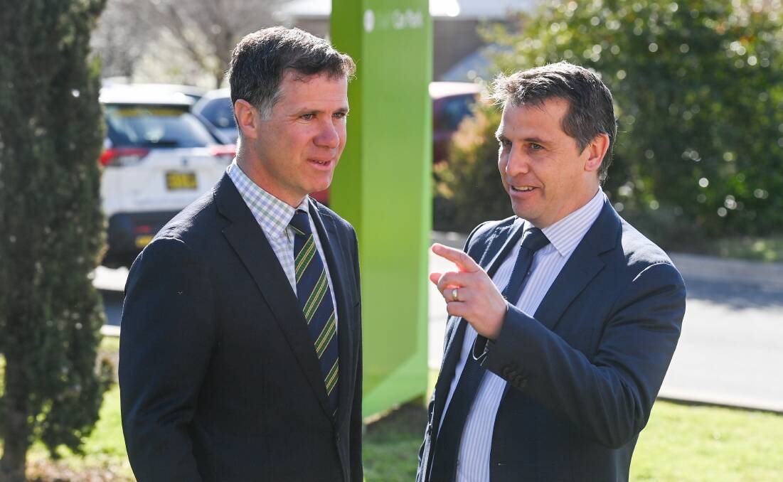Albury MP Justin Clancy with Health Minister Ryan Park at Albury hospital. The Cabinet representative referenced his colleague in answering questions from Greens ML C Amanda Cohn on Thursday February 22.