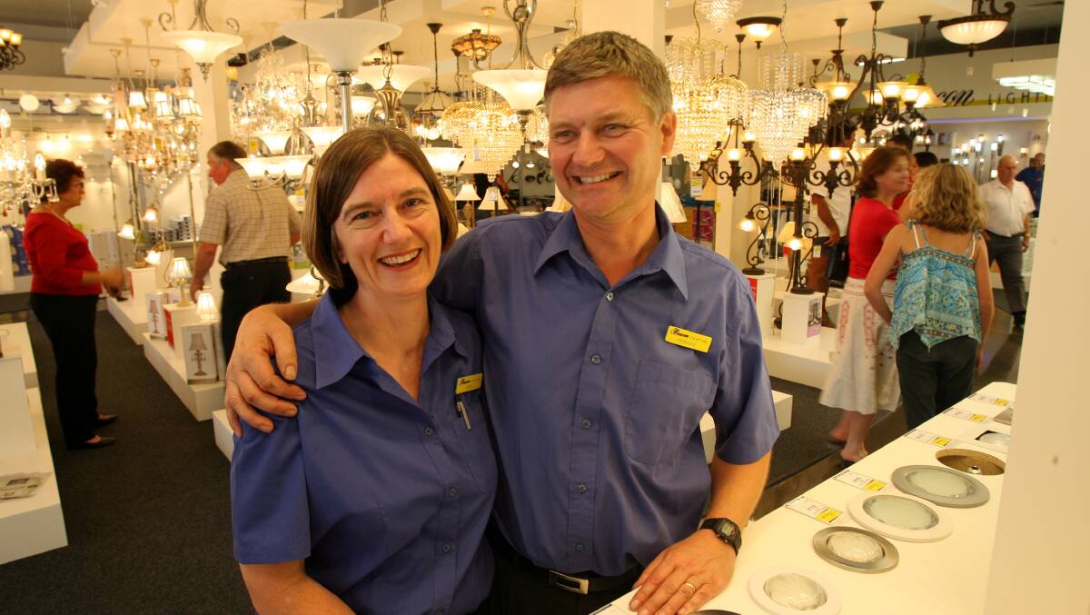 Flashback: Alice Glachan and her husband Nicholas Little in 2007 at the time of the opening of their Beacon Lighting franchise in East Albury. They have sold the business in recent years.