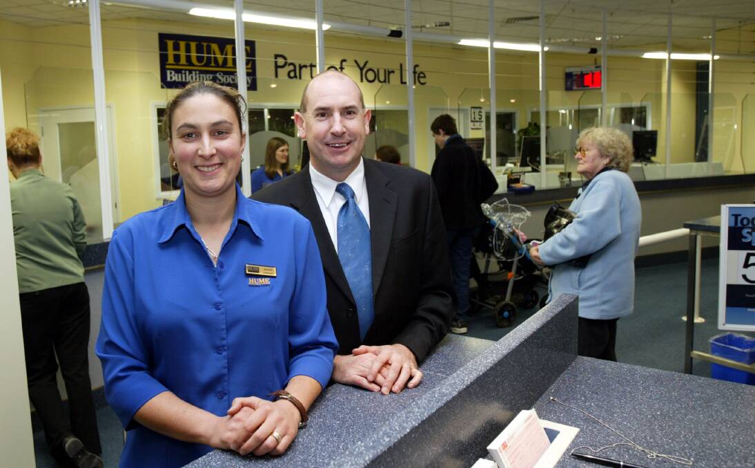 Flashback: Then Hume Building Society staff Janelle Cooke and Wayne Nagle at the Lavington branch after it had been given an upgrade in 2005.