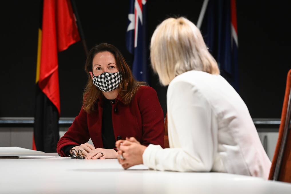 Other issues: Member for Northern Victoria Jaclyn Symes, pictured in Wodonga, wearing a mask for COVID-19 mitigation has cited the pandemic for not supporting the removal of the Lord's Prayer from the state Upper House. 
