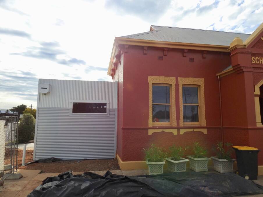 Sealed: The new toilet block has been incorporated into the structure of the School of Arts building at Finley which faces the Newell Highway. 