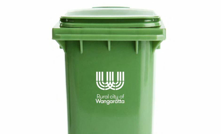 Bin liner: How the new Wangaratta logo, which represents the Ovens and King rivers coming together in a giant W, would appear on rubbish receptacles. Picture: RURAL CITY OF WANGARATTA