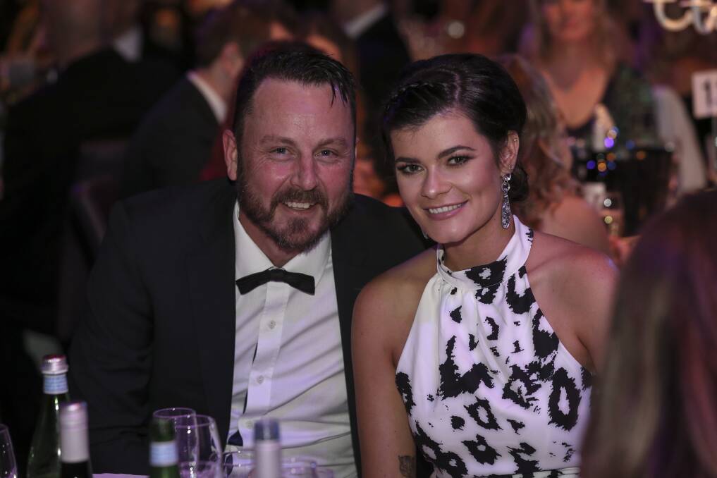 Flashback: Then councillors Danny Lowe and Kat Bennett at business awards in 2017. Mr Lowe now may replace Cr Bennett as a Wodonga city representative.
