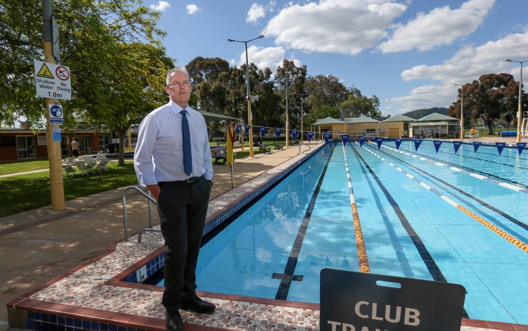 Advocate: Former mayor Stuart Baker at Lavington pool which he believes should be closed and replaced with a regional aquatic centre. Picture: TARA TREWHELLA