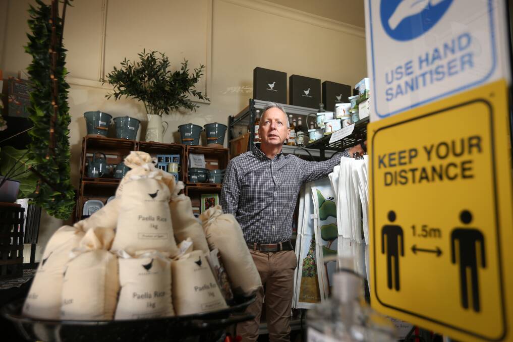 Upbeat: Barry Young in his Dean Street shop. Despite the strictures of trading in a COVID-19 world, he is positive about how Albury Business Connect has responded and progressed through the pandemic.