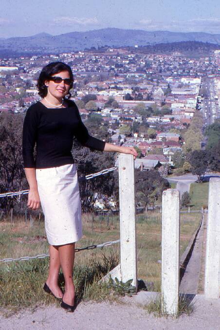 Back in the region: Colleen Mullavey O'Byrne on the summit of Monument Hill during a visit to Albury. She did not forget her roots, for many years she offered an end of year book prize to the best girl pupil at the now defunct Mullengandra Public School.