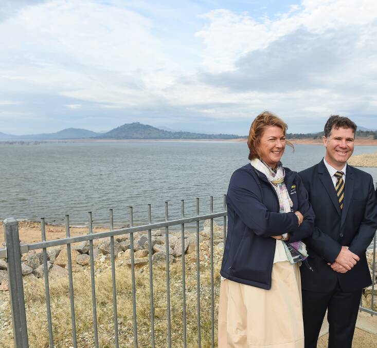 Under fire: Water Minister Melinda Pavey, a Nationals MP, with Justin Clancy at Lake Hume earlier this year. The Liberal MP has been accused of not understanding water issues by Shooters, Fishers and Farmers MP Helen Dalton. Picture: MARK JESSER