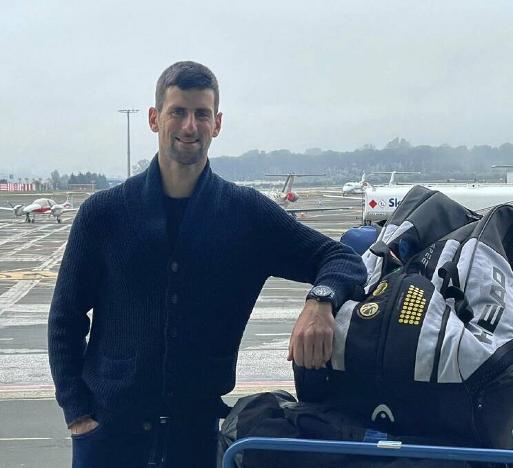 In anticipation: Novak Djokovic with his baggage prior to heading to Australia to compete in the first Grand Slam of the year. Picture: TWITTER