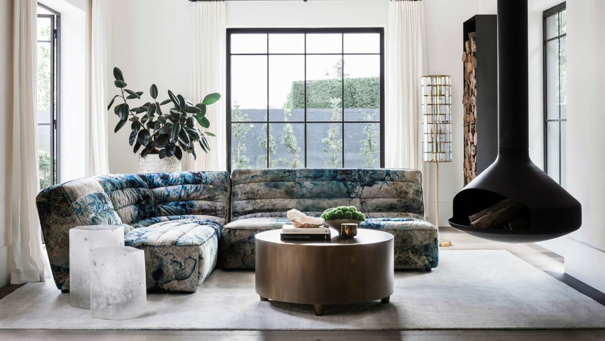 SOFT AND SUMPTUOUS: If you’re looking for a new sofa, consider a cool toned velvet  that will transition beautifully when the warmer months roll around.