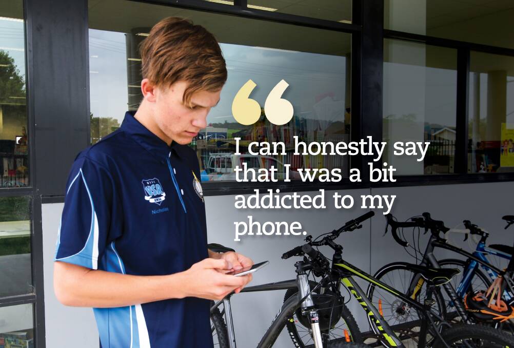"Not always on my phone anymore." Year 12 student Nicholas Wassink of Wodonga Senior Secondary College says the new mobile phone policy has made a difference. Picture: ALISON PLASTO 