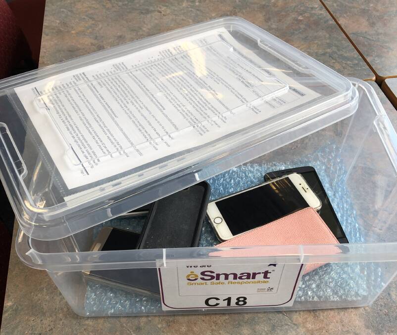 Each classroom has an eSmart box at Wodonga Senior Secondary College ready for the students' phones during class. Photo: SUPPLIED
