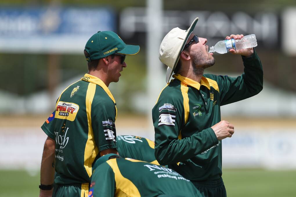 Anthony Hartshorn (drinking) was in superb form in the field, while also playing a key role with the bat in the semi-final win over the Panthers.