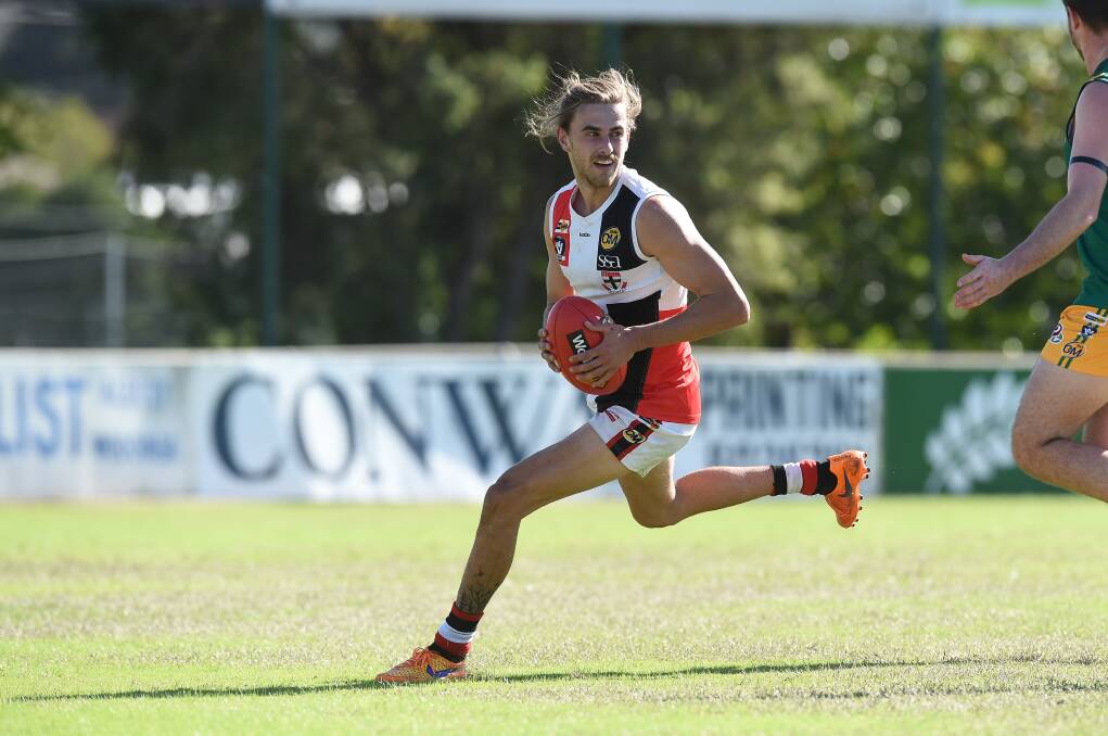Tom Ellard kicked four goals in Myrtleford's win over Wodonga. He has 11 from the first two games and will now tackle Wangaratta Rovers on Easter Sunday.