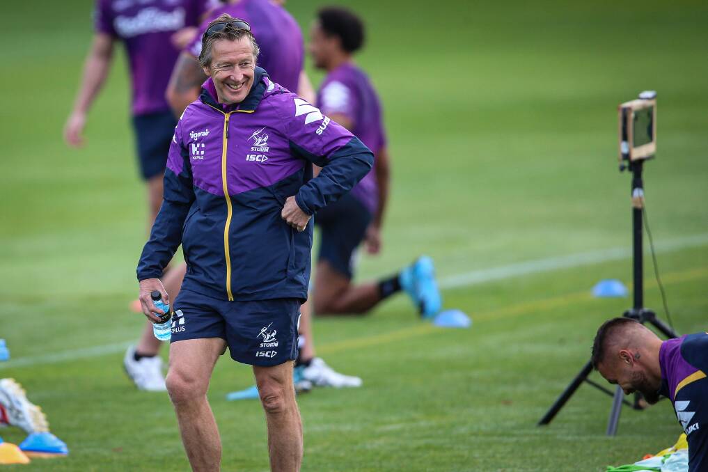 SMILING ASSASSIN: Storm coach Craig Bellamy might have been laughing here, but his players know he's a hard, but fair, taskmaster. Picture: JAMES WILTSHIRE