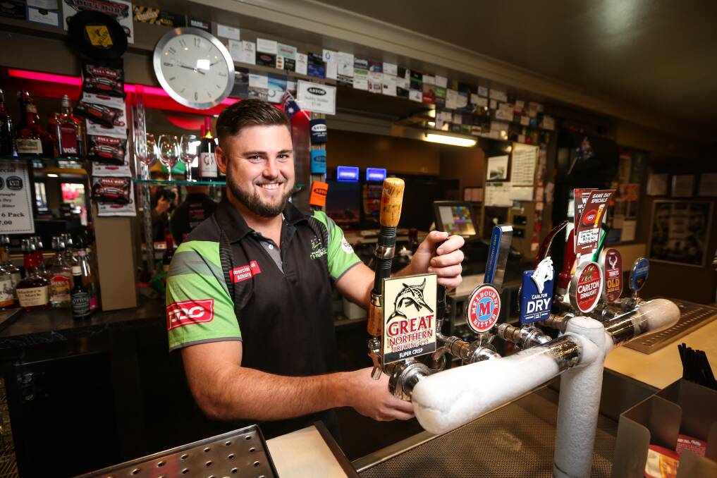 CHEERS: Albury Thunder's Robbie Byatt works at Albury's Astor Hotel and he'll feel like celebrating with a win. Picture: JAMES WILTSHIRE