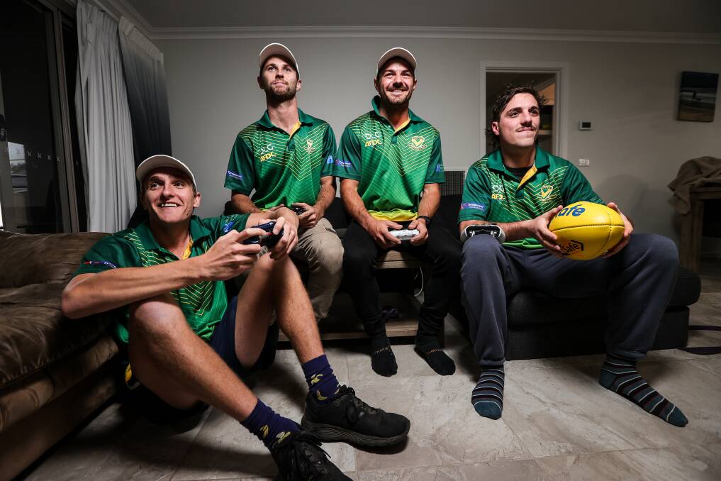 North Wagga's Jack Reynolds (left) joins Nathan Dennis, Cayden Winter and Tom Anderson for PlayStation time. Picture by James Wiltshire