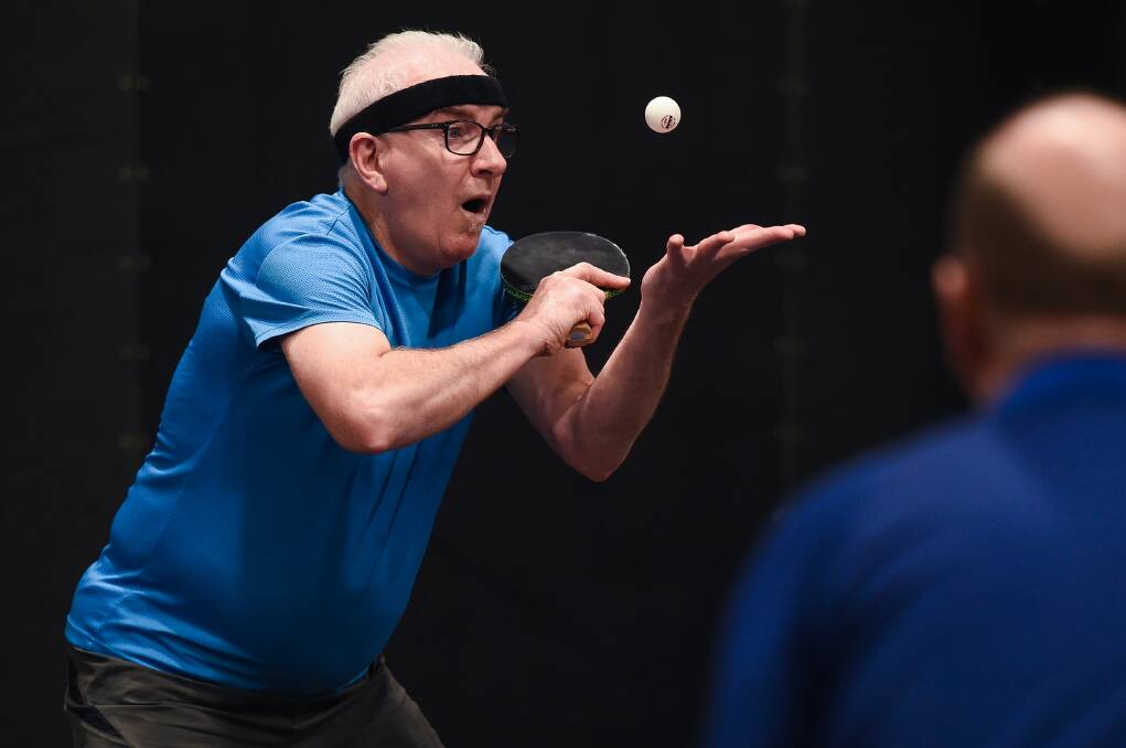 Geoff Prior is about to serve during his match. Picture: MARK JESSER