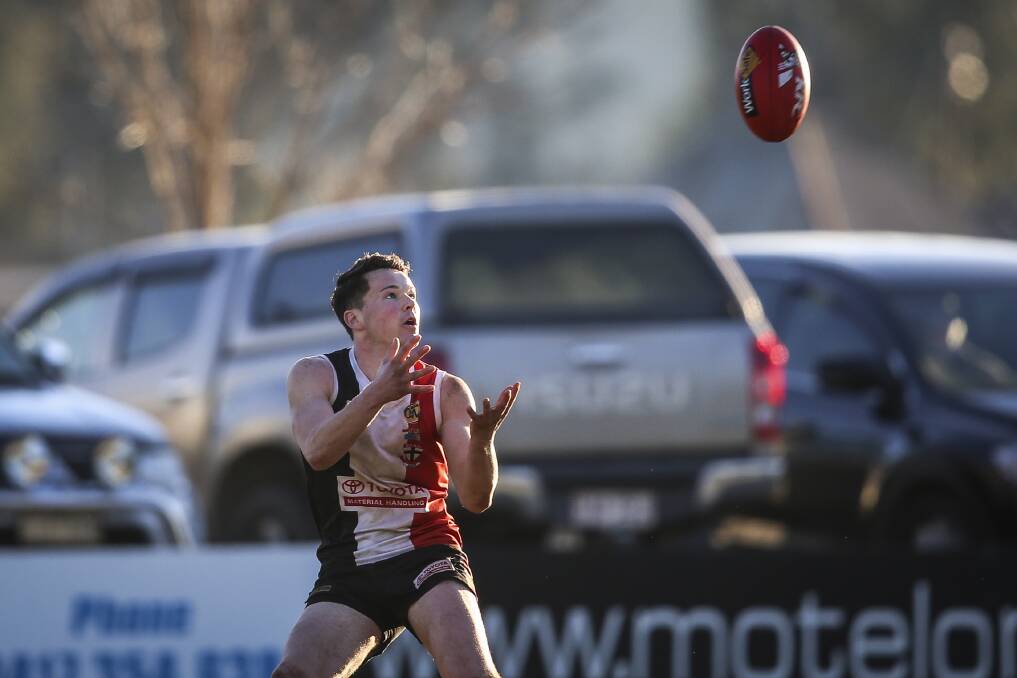 Myrtleford's Lachie Dale proved crucial against Wodonga, kicking five majors. He combined well with teenage debutant Ryley Bouker.