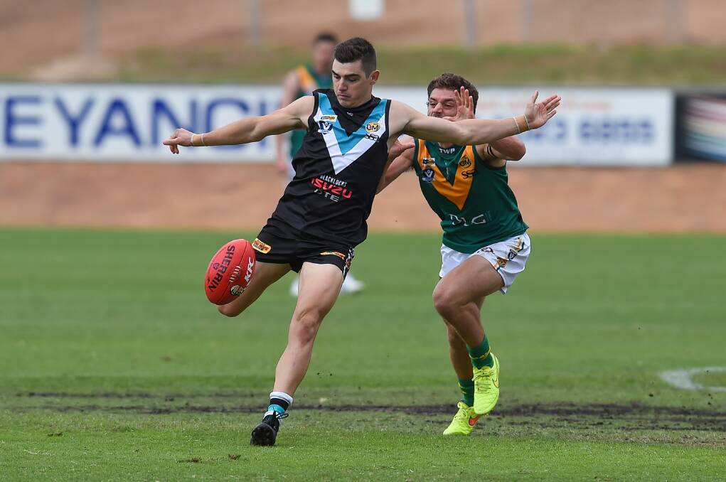 A STEP AHEAD: Lavington's Shaun Mannagh played his first game against former club North Albury, starring in the demolition. Picture: MARK JESSER