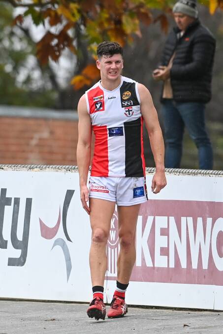 NOT AGAIN: Saints' Kurt Aylett favours his right leg after suffering yet another injury in the 32-point loss against Wangaratta last Saturday. Picture: MARK JESSER