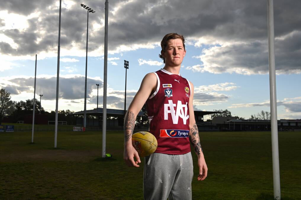 BETWEEN THE BIG STICKS: There's nothing as dangerous as a forward who can manufacture a goal from nowhere and Wodonga's Ethan Redcliffe bobbed up with a number this year. Picture: MARK JESSER