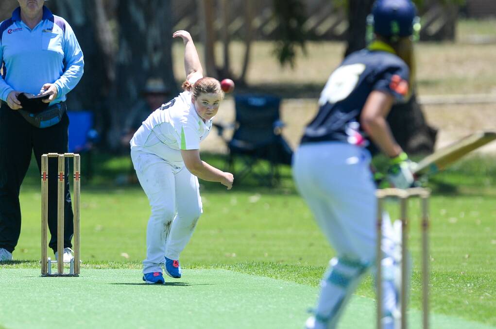 EYE OF THE TIGER: CAW's Charlee Worldon is focus personified in the game against Wagga. The home team restricted Wagga to just 8-75 in the T20 game.
