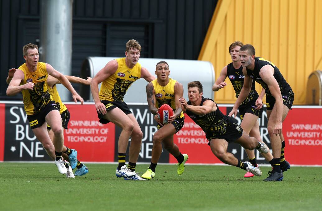 SPEED: Shai Bolton shows his pace in last week's intraclub. Bolton kicked three goals last time in Wangaratta. Picture: WAYNE LUDBEY/RICHMOND FC