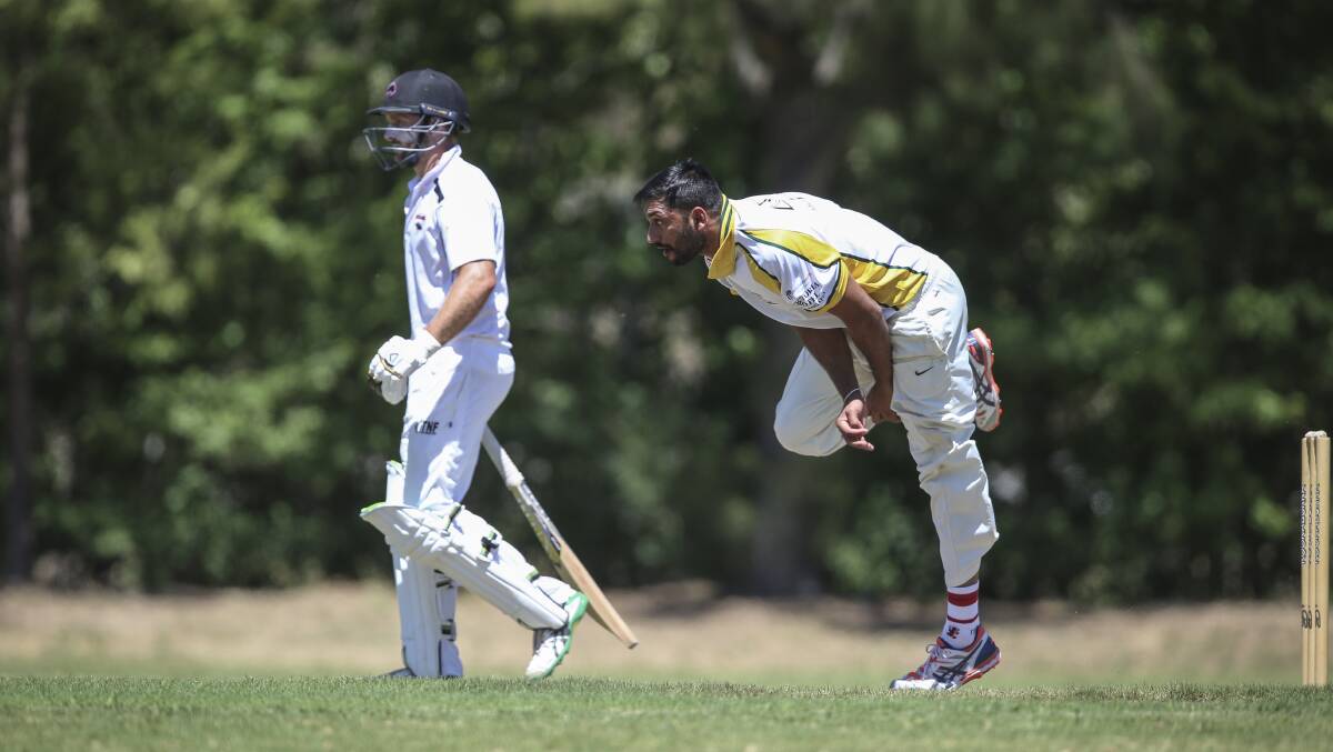 MALHOTRA MAGIC: Tallangatta's Indian import Sahib Malhotra bowled pace in his opening spell in his debut game against Lavington, but he's since turned to leg-spin due to a back complaint.
