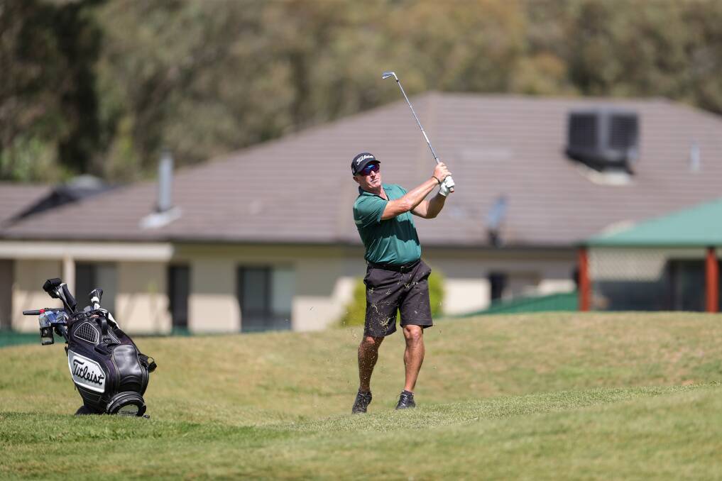 Multiple PGA Tour of Australasia winner Peter Lonard plays his approach shot on the back nine in Sunday's final round. Picture by James Wiltshire
