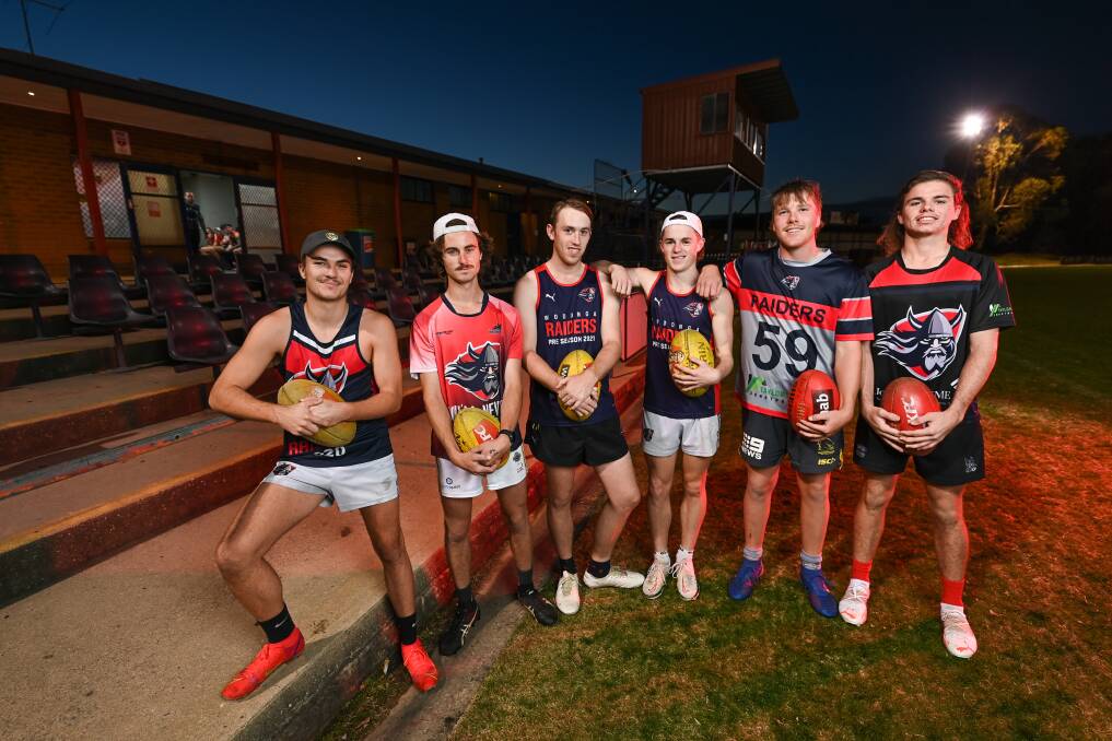 TEENAGE RAMPAGE: Raiders' Declan Everett (left), Connor Taylor, Will McCarty, Max Beattie, Max Glass and Ryan Warfe. Picture: MARK JESSER
