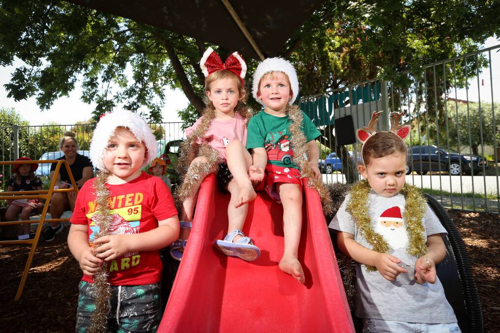 EXCITEMENT BUILDS: Eli Myers, 4 (left), Mabel Clarke, 2, Lucas Wiltshire, 3, and Catherine Miller, 3, are involved with the return of a concert. Picture: JAMES WILTSHIRE