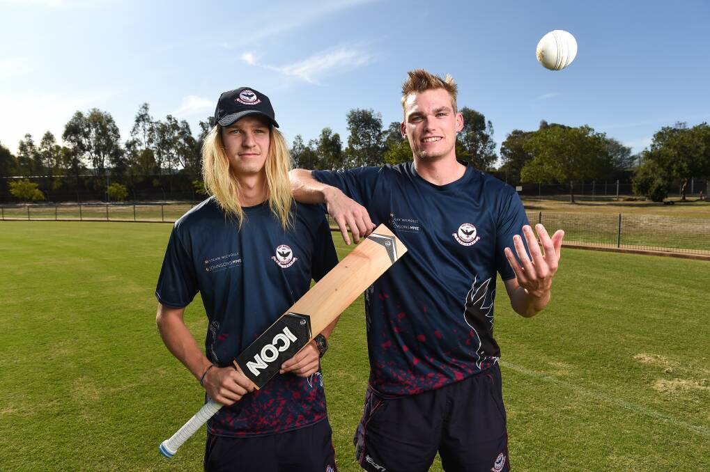 HEY BRO: Brent de Vries (left) joined his brother Ryan at East Albury this season. The Crows meet North Albury on Saturday. Picture: MARK JESSER