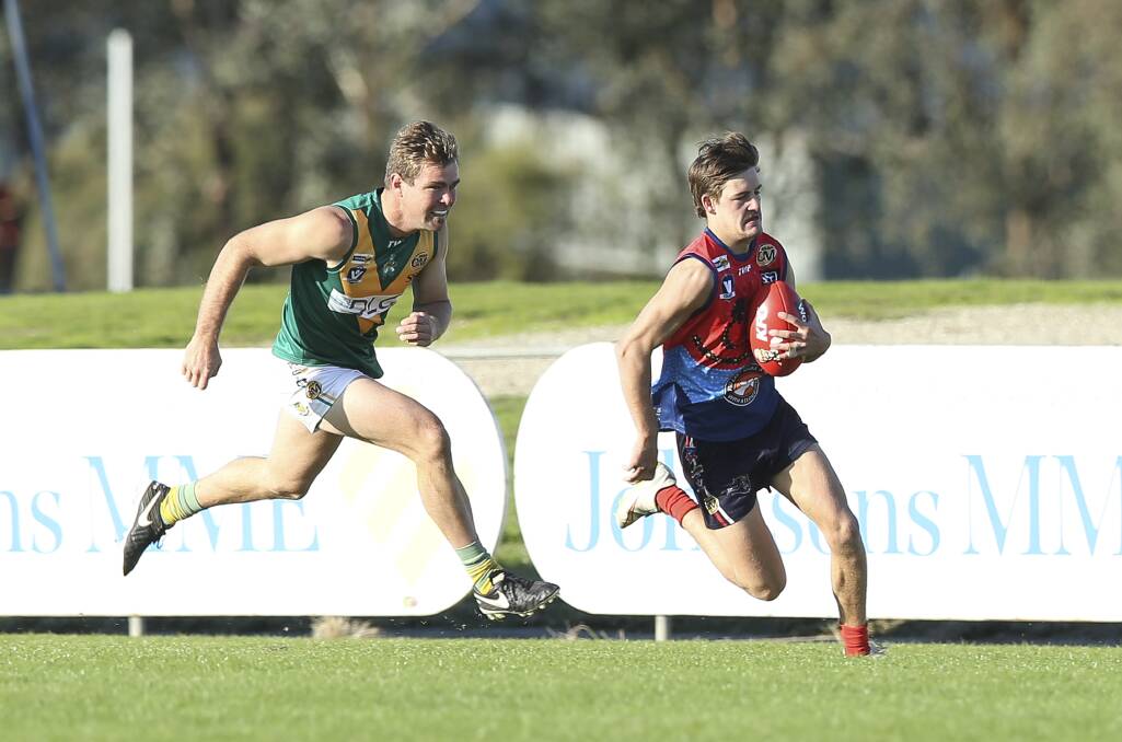 SCREAMER: Wodonga Raiders' Ethan Boxall has another contender for mark of the year after grabbing a speccie against the Roos.