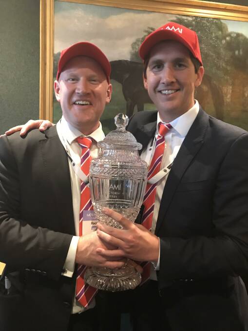 Angus Blair (right) and his great mate Alister Boyd with the Victoria Derby trophy. 