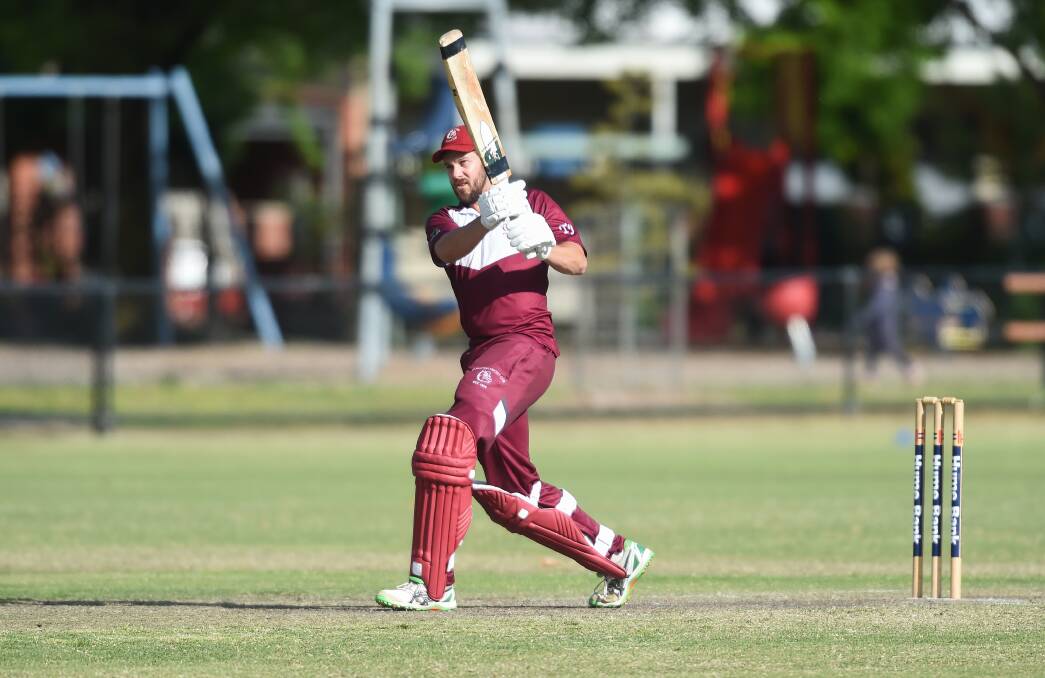 POWER: Wodonga's Tom Johnson hits out during his damaging innings of 32 in the win over Albury. Johnson struck six boundaries. Picture: MARK JESSER