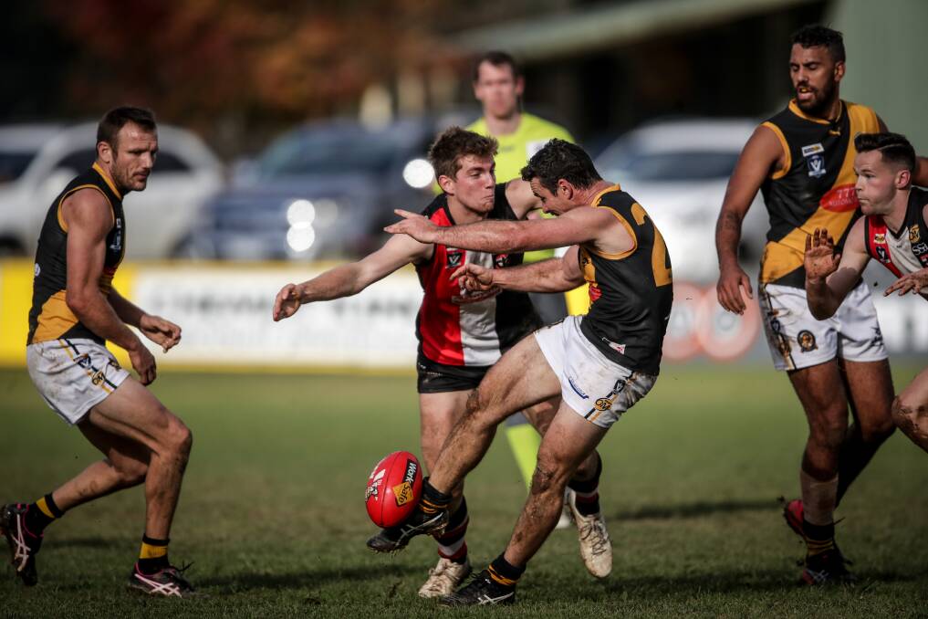 CLASS: Albury's Luke Packer kicked his first goal in two years in the 77-point hiding of Myrtleford. He also nabbed a match-high 27 disposals from defence. Picture: JAMES WILTSHIRE