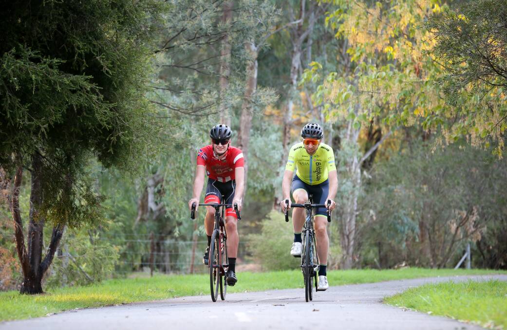 TOUGH TREK: Charly McMillan (left) and Neil van der Ploeg will tackle the
gruelling 136-kilometre race from Wagga to Lavington. Picture: KYLIE ESLER